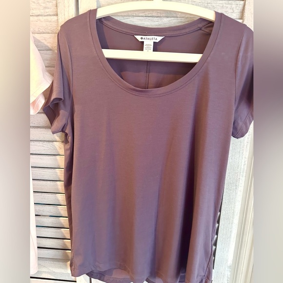 2 Athleta Scoop Neck Tees 1 Gray Purple 1 off white pink - Picture 3 of 6